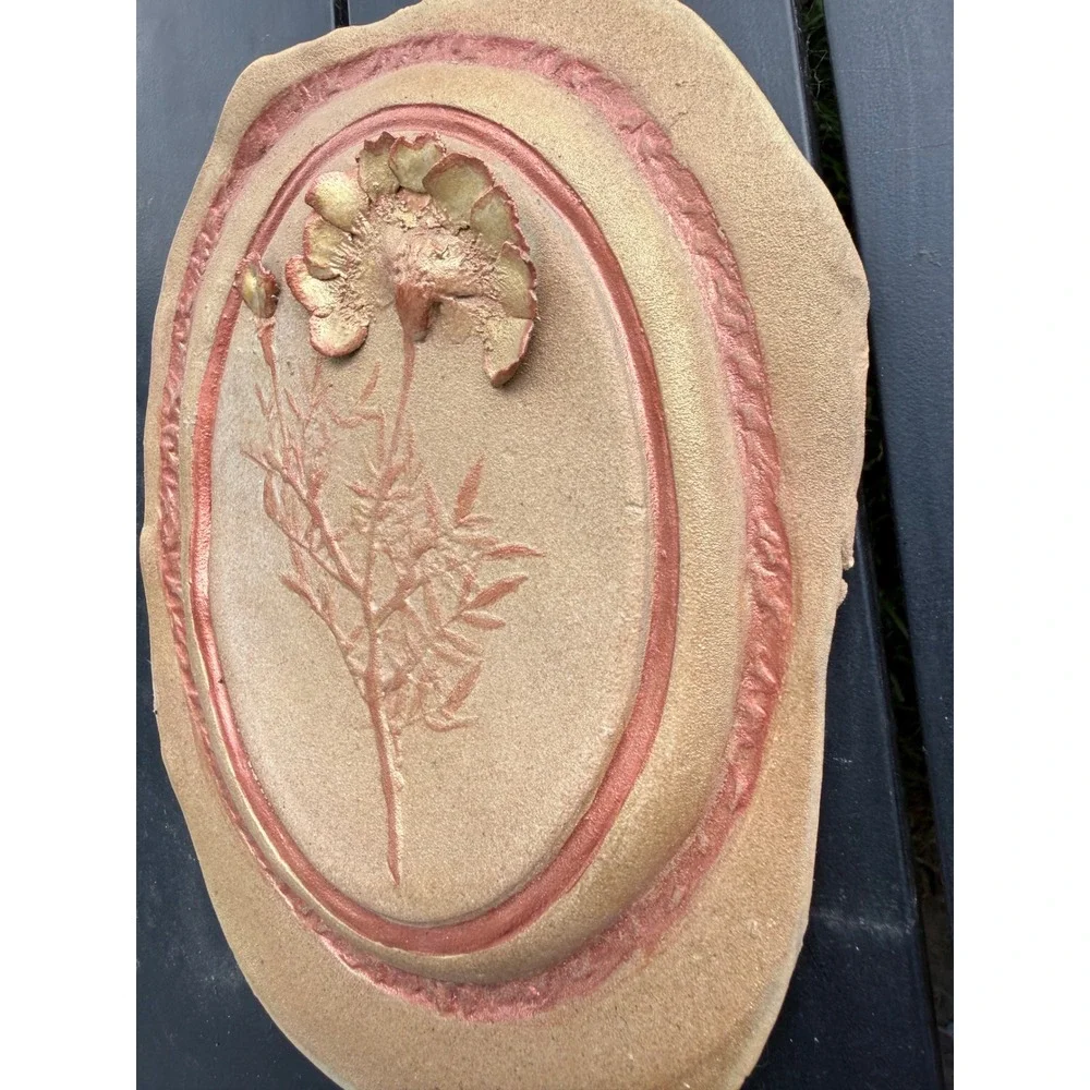 Meliha's Kreations vintage artisan Cameo Botanical Clay Wall Plaque Art 8x6